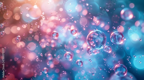 Sparkling bubbles floating gently against a blurred gradient backdrop with bokeh effect.