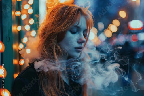 Cigarette smoke in the form of magic lights Fulllength photos, street style photo