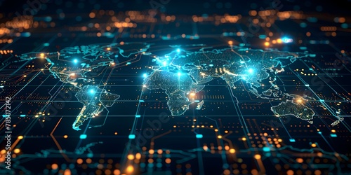 Glowing Digital World Map Showcasing International Connectivity and Data Flow Across Continents © Thares2020