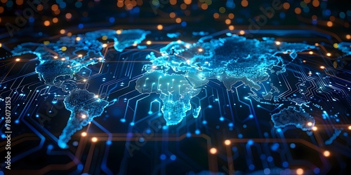 Illuminated Global Network Map Symbolizing Digital Age Connectivity and Communication
