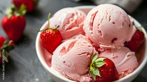 strawberry ice cream in a bowl, cream, dessert, ice cream, ice, food photo