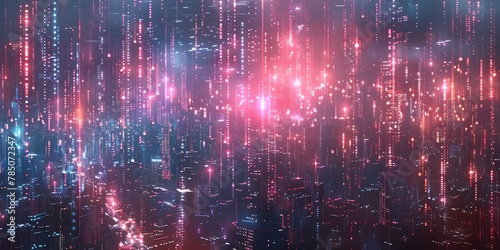 Vibrant Digital Rain Cascading Through a Futuristic Cityscape Visualizing the Permeation of Data Throughout a Dynamic Digital Ecosystem © Thares2020