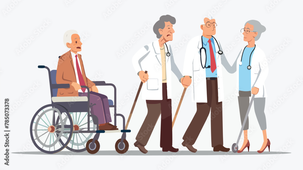 Family doctor or nurse pushing wheelchair with sick or