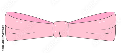 Cute Coquette Pink Bow. Vector Hand drawn Bow.Pink Bowknot for Gift.Ribbon collection for Present.Doodle Pink Bow in y2k style.Coquette Aesthetic.Vintage Bow Coquette Girly.Vector illustration.Groovy (ID: 785074958)