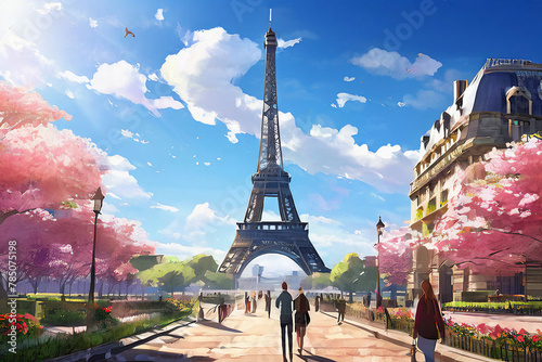 봄과 에펠탑의 풍경_생성형AI photo