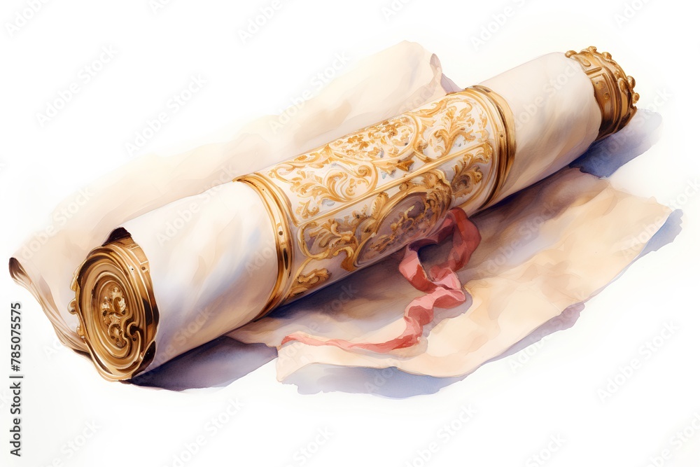 Old scroll with a red ribbon on a white background. Vintage style. Old scroll with a red ribbon on a white background. Vintage style.