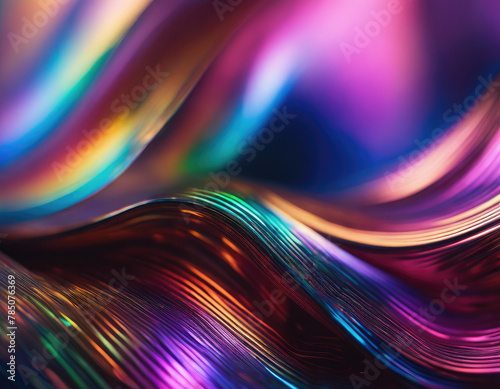 Abstract metallic background with some smooth lines in it. 3d glitter shapes. Unicorn glowing colors