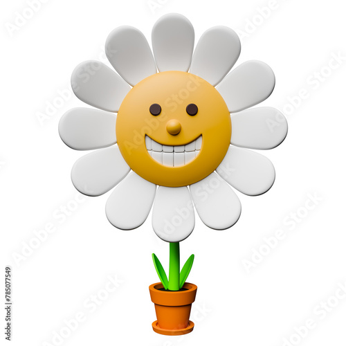 Cute cartoon smiling flower in a pot isolated