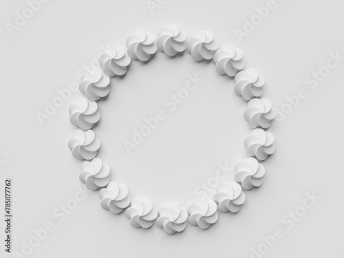 Round decorative frame made of small meringues with copy space in the middle