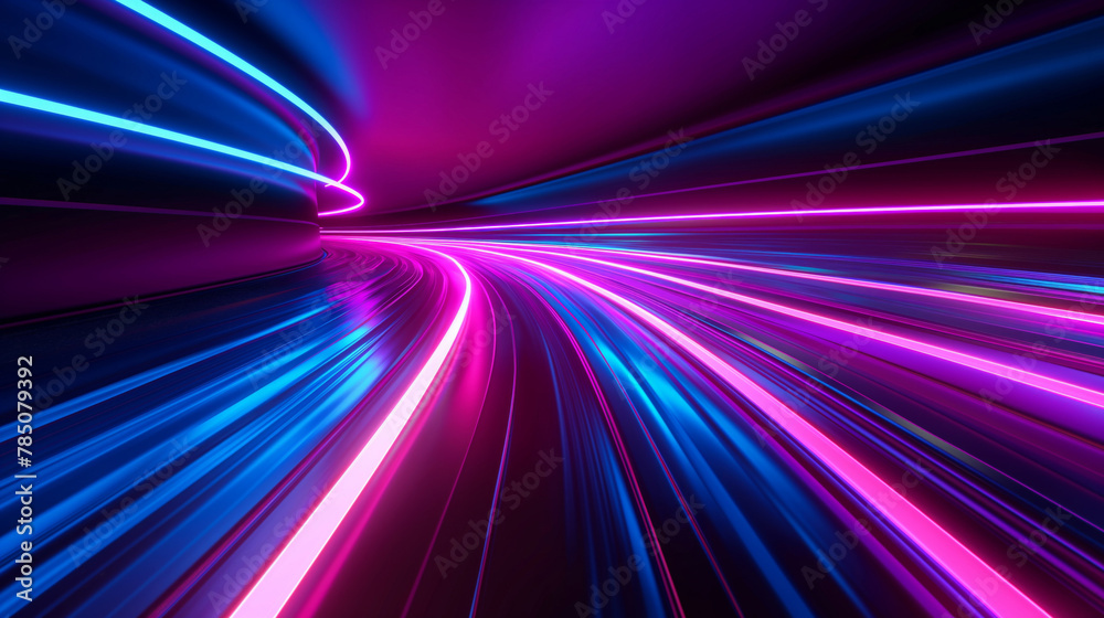 Abstract neon light trails in a perspective tunnel view create a sense of high speed Abstract neon light trails in a perspective tunnel view create a sense of high speed