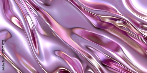 Abstract pink golden liquid metal background. Holographic chrome smooth gradient waves industrial backdrop. Shining bent surface with ripples, reflections. Swirl fluid melting wavy flowing motion