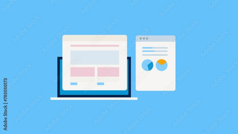 Website data analysis, online report document. Business KPI metrics monitoring on laptop. Video animation concept. Website data analysis, online report document. Business KPI metrics monitoring on laptop. Video animation concept.