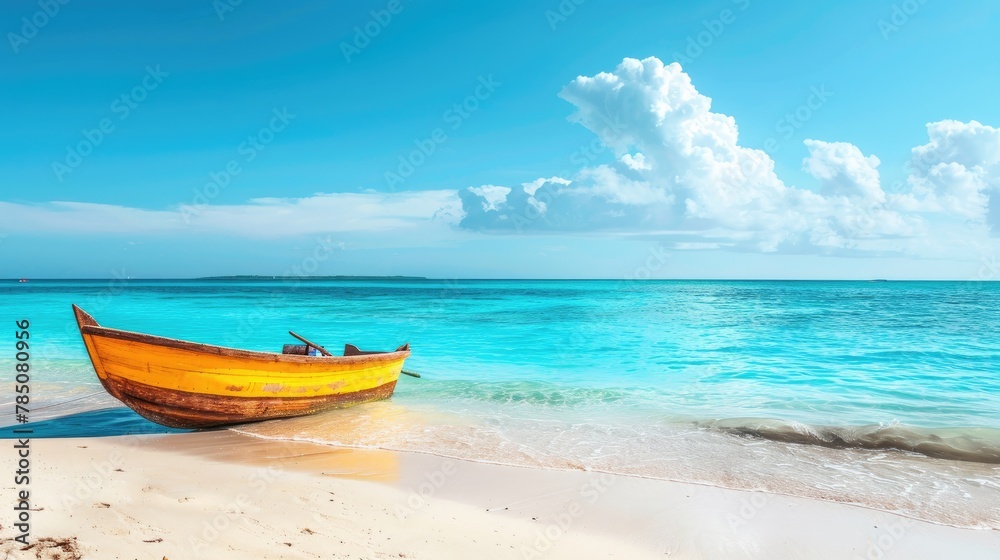 Small boat is dry docked, withdrawn at the beach, coastline. Small boat is dry docked, withdrawn at the beach, coastline.