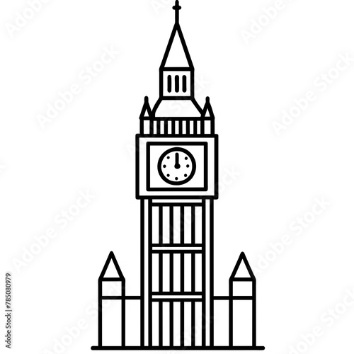 big ben London line art coloring book page for children's vector art illustration
