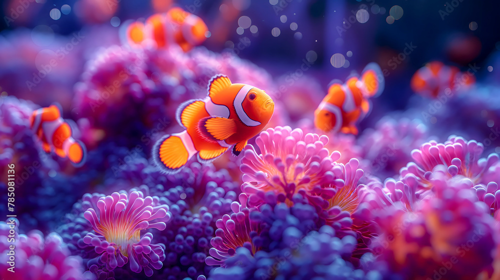 Clown anemonefish in anemone coral reef. Clown anemonefish in anemone coral reef.