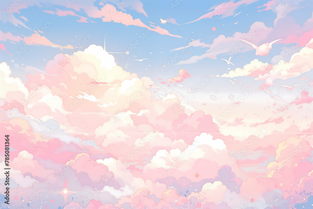 Beautiful sky background with clouds in pastel colors. Vector illustration.