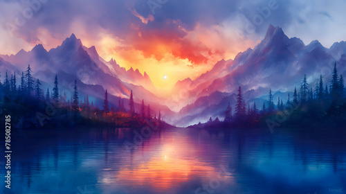 Mountains reflected in the lake. Sunset in the mountains. Mountain lake. #785082785