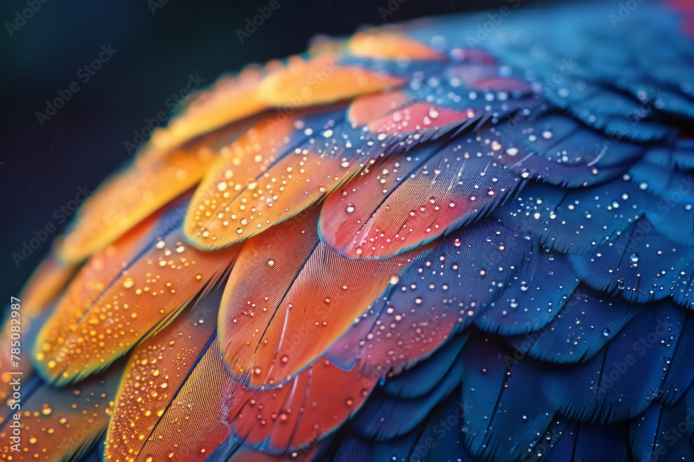 An image focusing on the delicate structure of a bird’s feather, where the barbs and barbules form An image focusing on the delicate structure of a bird’s feather, where the barbs and barbules form
