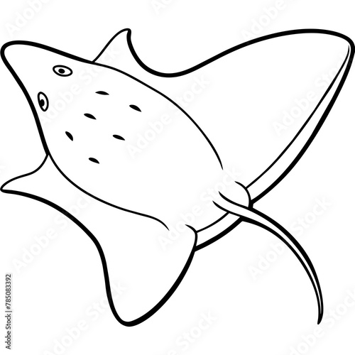 stingray fish line art coloring book page for children's vector art illustration
