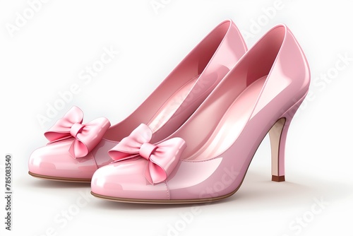 Pink high heel shoes with bow isolated on white background. Vector illustration.
