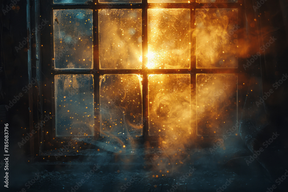 An image showing the golden hour light streaming through an old, dusty ...