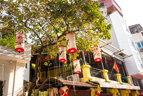 Asian lanterns, street decoration in Hanoi, Vietnam