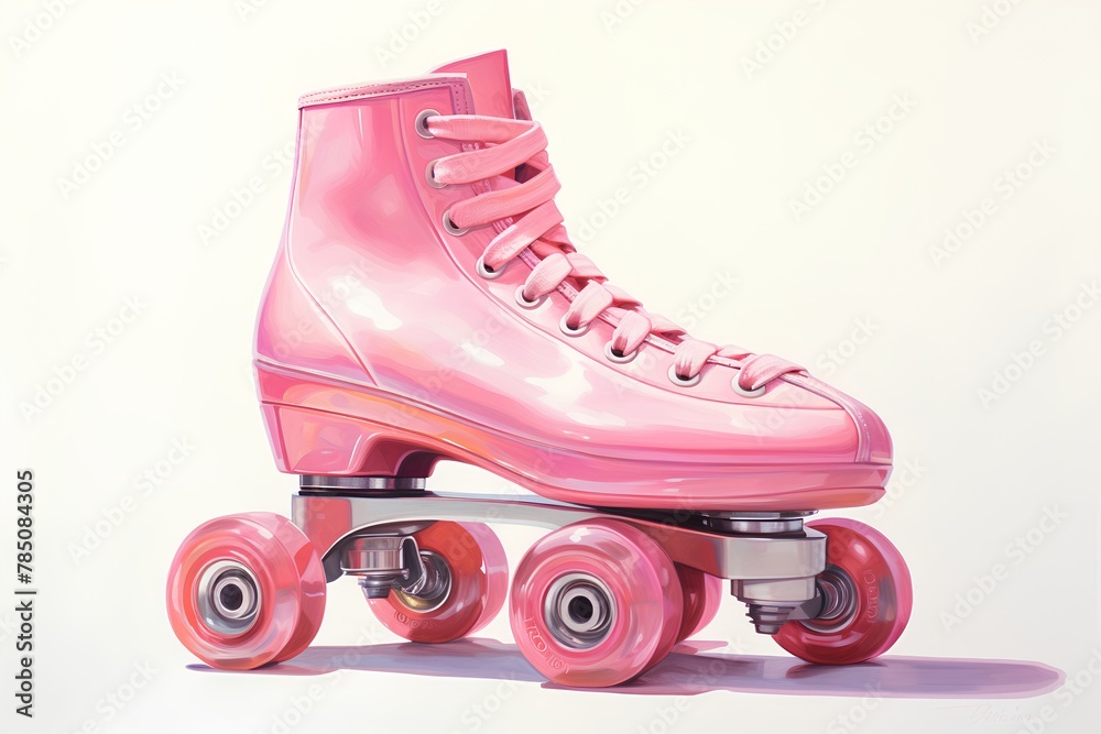 Pink roller skates on wheels on a white background. 3d rendering Pink roller skates on wheels on a white background. 3d rendering