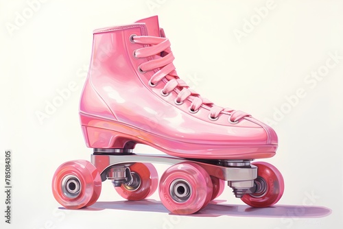 Pink roller skates on wheels on a white background. 3d rendering
