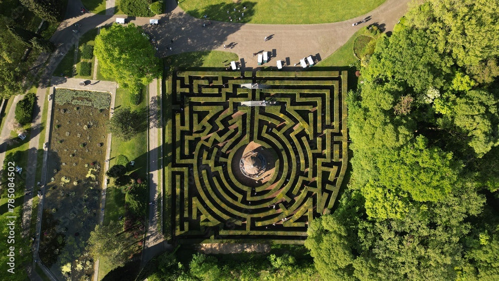 Top view Beautiful labyrinth in the park Sigurta Garden. Valeggio sul Mincio is a comune in Italy, located in the province of Verona, Venice region.