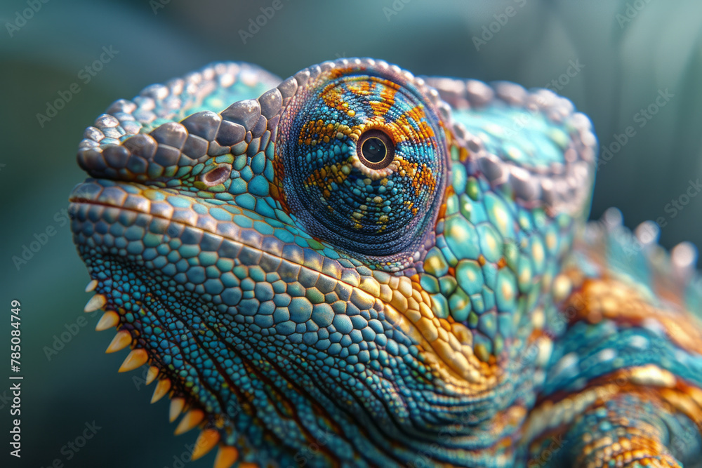 A detailed view of a chameleonâ€™s skin, where each change in color and ...