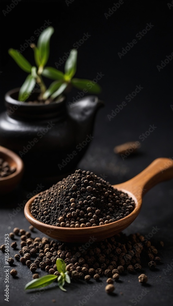 Black pepper powder on a black background. Black pepper powder on a black background.