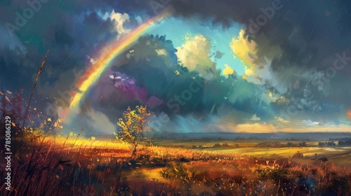 Rainbow over stormy sky. Generative AI