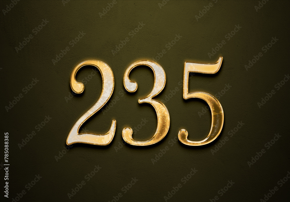 Old gold effect of 235 number with 3D glossy style Mockup.	