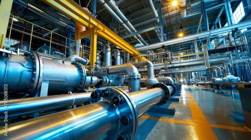 High-tech industrial pipeline in a modern facility. Ideal for showcasing modern manufacturing