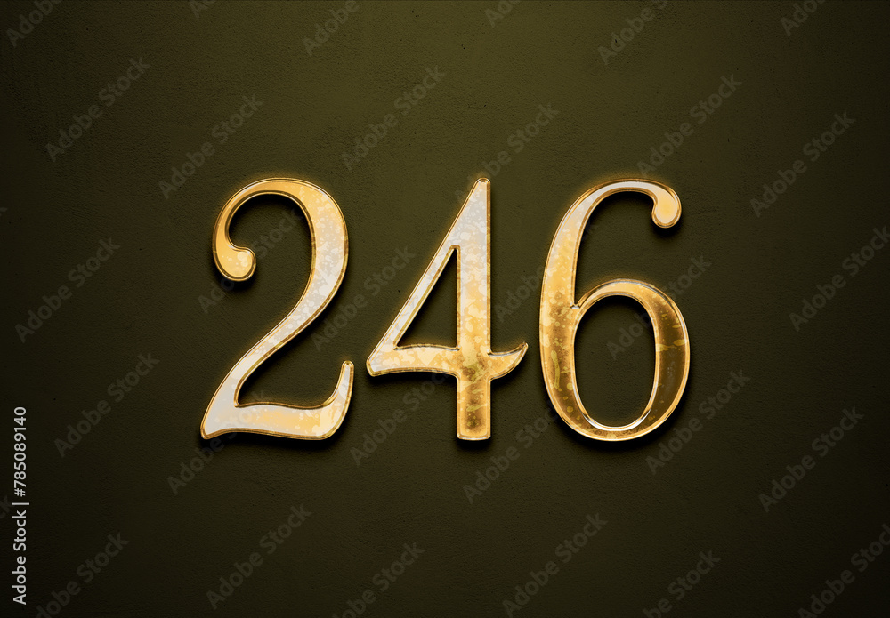 Old gold effect of 246 number with 3D glossy style Mockup. Old gold effect of 246 number with 3D glossy style Mockup.
