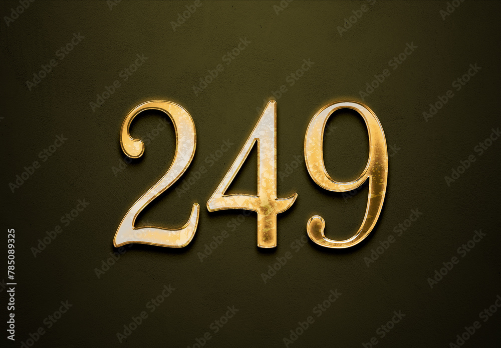 Old gold effect of 249 number with 3D glossy style Mockup.	