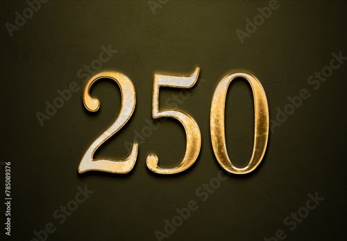 Old gold effect of 250 number with 3D glossy style Mockup.	