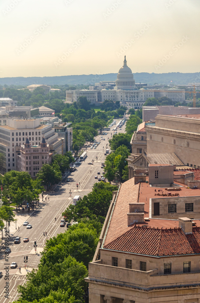 Obraz premium View of the Capitol Building from Old Post Office Pavilion in Washington D.C.