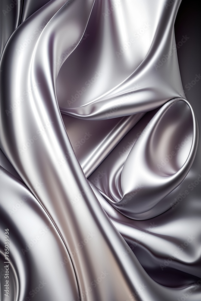 Fototapeta premium Silver abstract shiny plastic silk or satin wavy background.