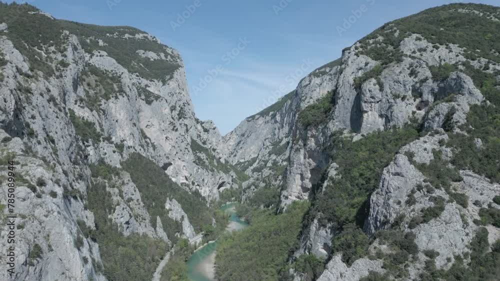 A beautiful drone shot over the Furlo gorges in Italy (Gola del Furlo). A stunning natural place A beautiful drone shot over the Furlo gorges in Italy (Gola del Furlo). A stunning natural place