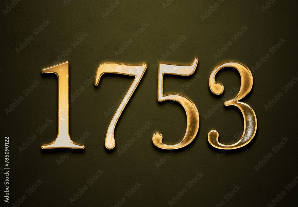 Old gold effect of 1753 number with 3D glossy style Mockup. Old gold effect of 1753 number with 3D glossy style Mockup.