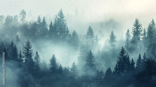 Misty Forest Landscape in the Morning Light