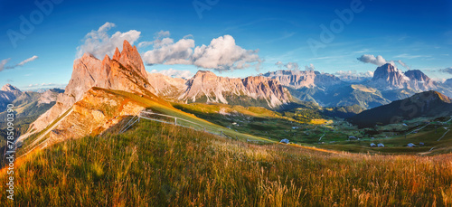 Impressive sharp peaks of the Odle Group. Dolomite alps, Puez Odle National Park, Italy, Europe.
