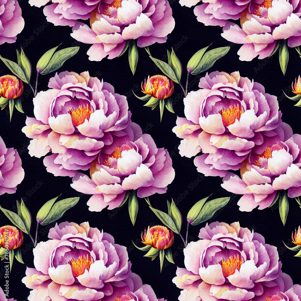 Obraz premium Beautiful seamless peony flowers pattern. Decorative luxury floral repeat background.