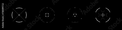 Cyberpunk futuristic set of circle targets, aims, sights and crosshairs. A pack of cyber aims. A vector pack of cyberpunk style elements for GUI.
