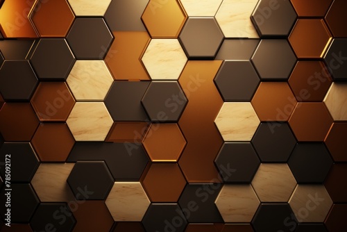 Beige dark 3d render background with hexagon pattern