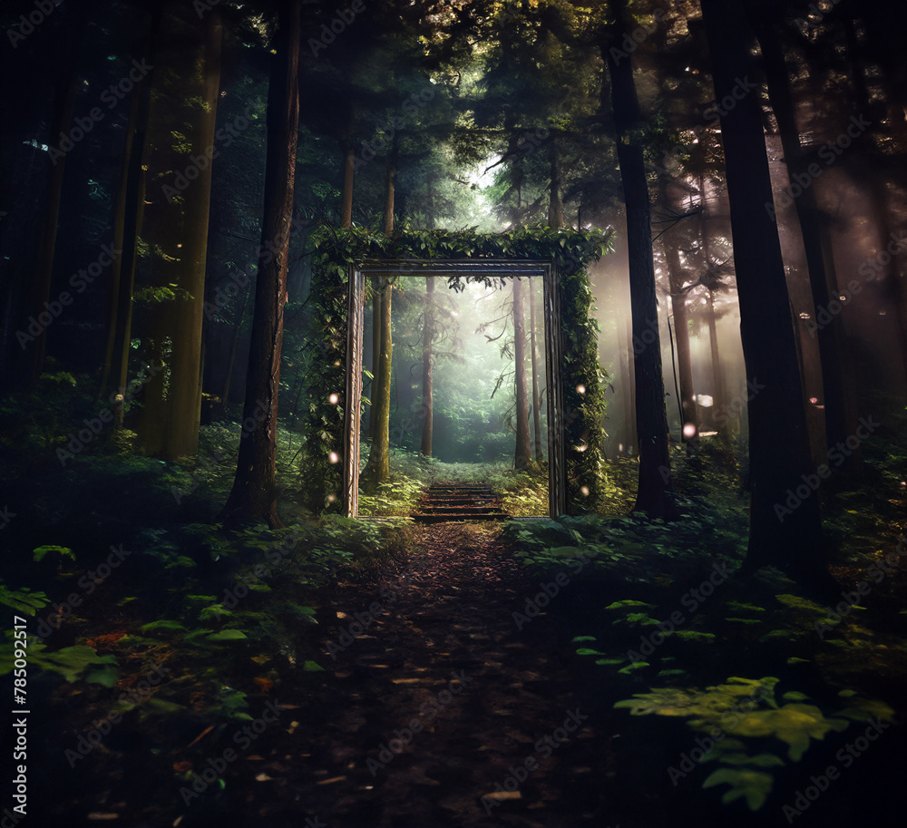 Fototapeta premium forest art gallery with a big empty frame