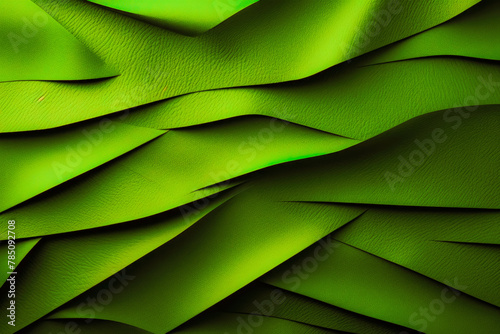 deep green coloured straight line slashed paper making 3D effect with shadows photo