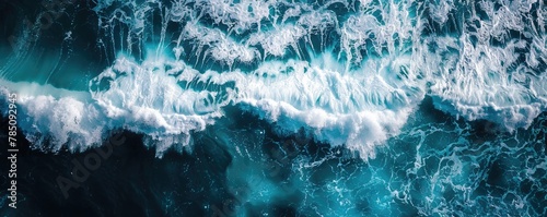 This vivid aerial shot captures the immense power and beauty of ocean waves in the sea, epitomizing nature's untamed force.