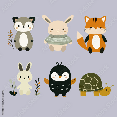 set of six cute vector animals